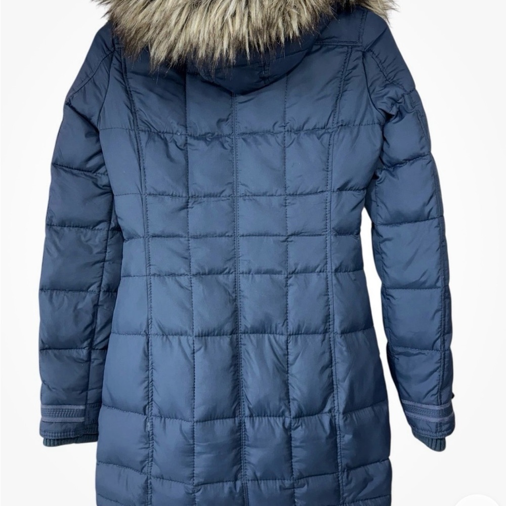 Abercrombie & Fitch Navy Puffer Coat with Faux Fur Trim - Picture 2 of 4